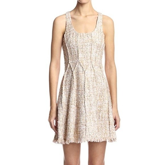 Jay Godfrey Diaz Fit & Flare Tweed Metallic Sequin Scoop Neck Dress - Picture 2 of 12